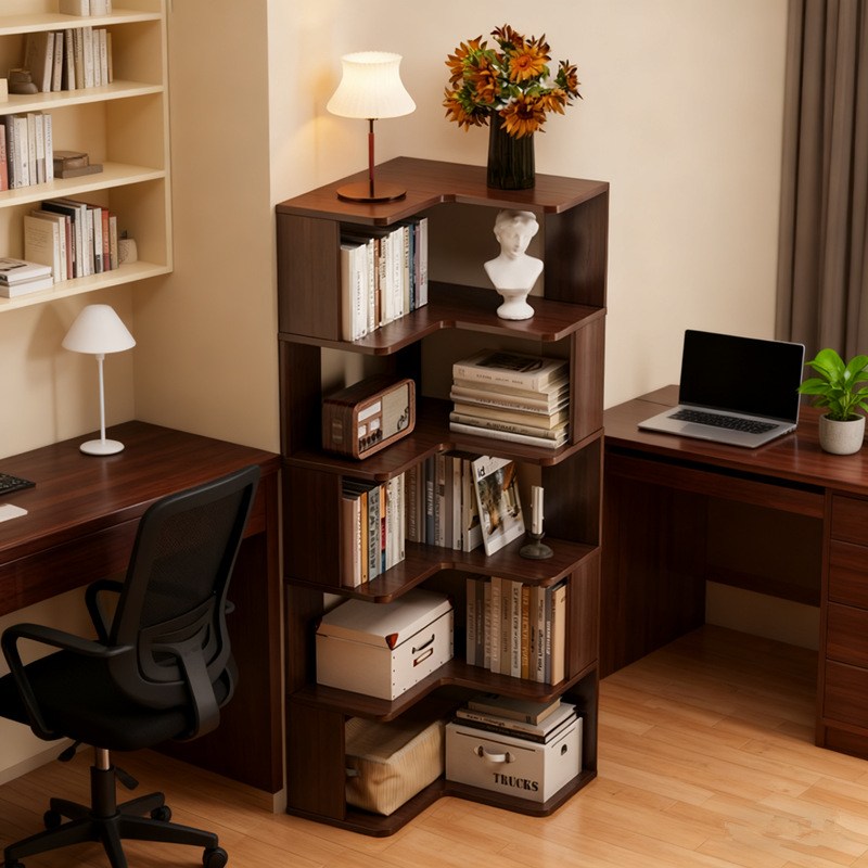 Solid Wood Corner Bookshelf Floor-Standing Storage Rack Home Living Room Corner Cabinet Corner Storage Rack Bedroom Corner Simple Bookcase