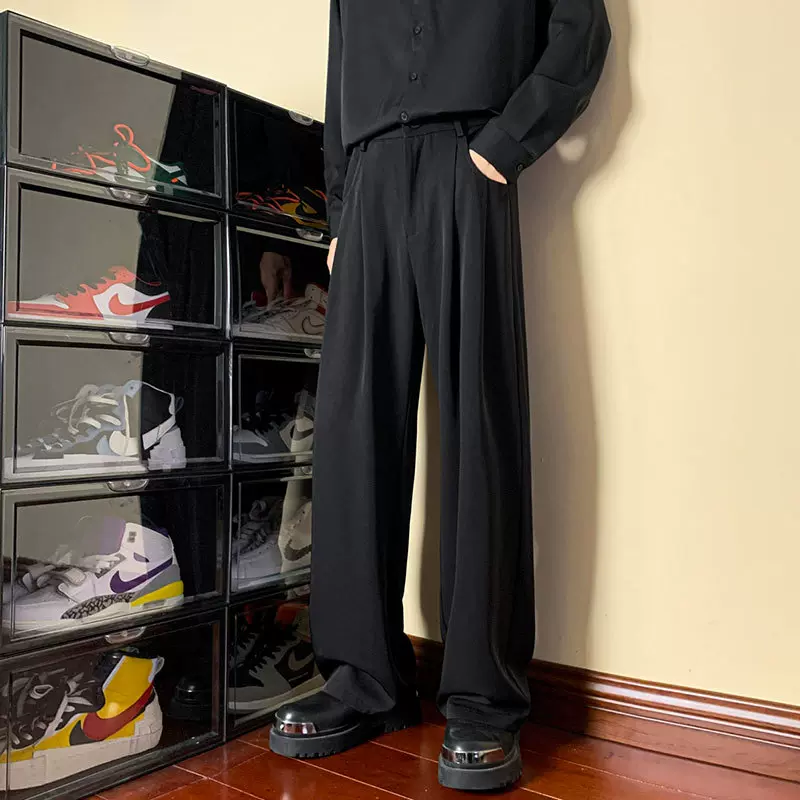 OOTD跨境俄罗斯男装冰丝西裤男士夏季直筒休闲高街潮牌宽松阔腿裤