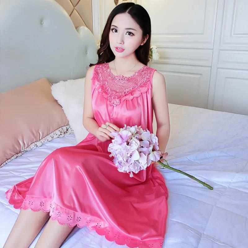 2023 camisón de seda de hielo de verano de las mujeres de encaje sedoso delgado de mediana edad sexy suave cómodo pijamas de las mujeres homewear