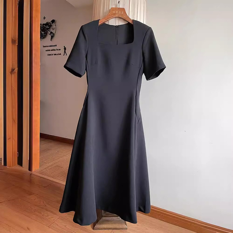 Spot French Style Knowledge Dress Summer New High Waist Slimming Elegant Goddess Hepburn Style Small Black Dress Long Dress