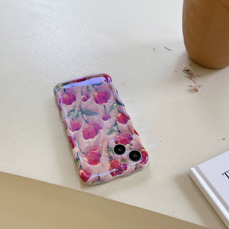 Защитный глянцевый чехол для телефона, совместим с iPhone 12–15, полноэкранный принт тюльпанов