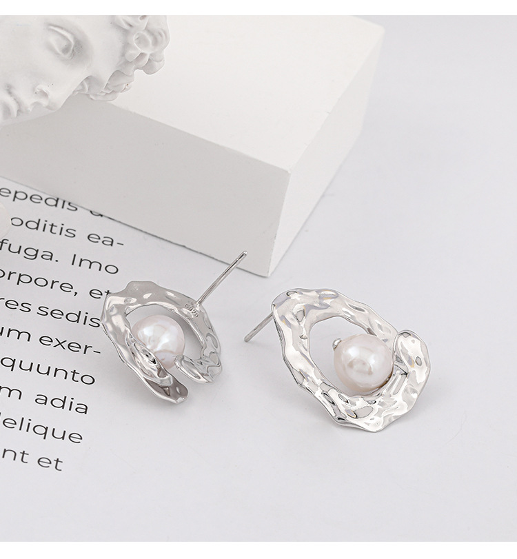 New S925 Silver Irregular Geometric Baroque Tin Foil Paper Pattern Earrings display picture 4