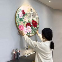 花开富贵牡丹花十字绣2025新款线绣玄关手工国风刺绣圆形小件画