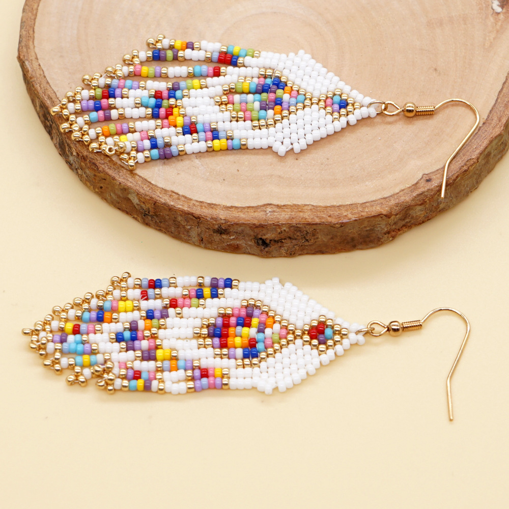 Bohemian Multicolor Glass Beaded Tassel Women's Drop Earrings 1 Pair display picture 5