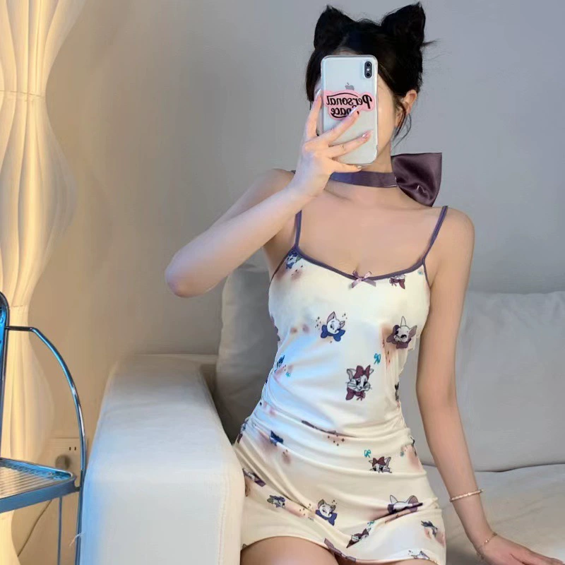 Пижама, летние прокладки для груди, юбка без рукавов, сексуальные удерживающие лямки, поясная сумка, цветочная, плотный крой, акцент на бёдрах