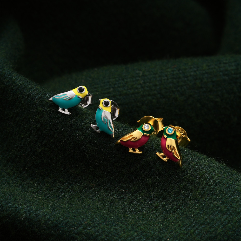 1 Pair Simple Style Parrot Enamel Sterling Silver Ear Studs display picture 6