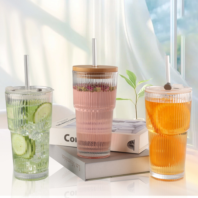 Taza de jugo de café al por mayor, taza de té de vidrio resistente al calor con tapa, taza de agua portátil de 20OZ