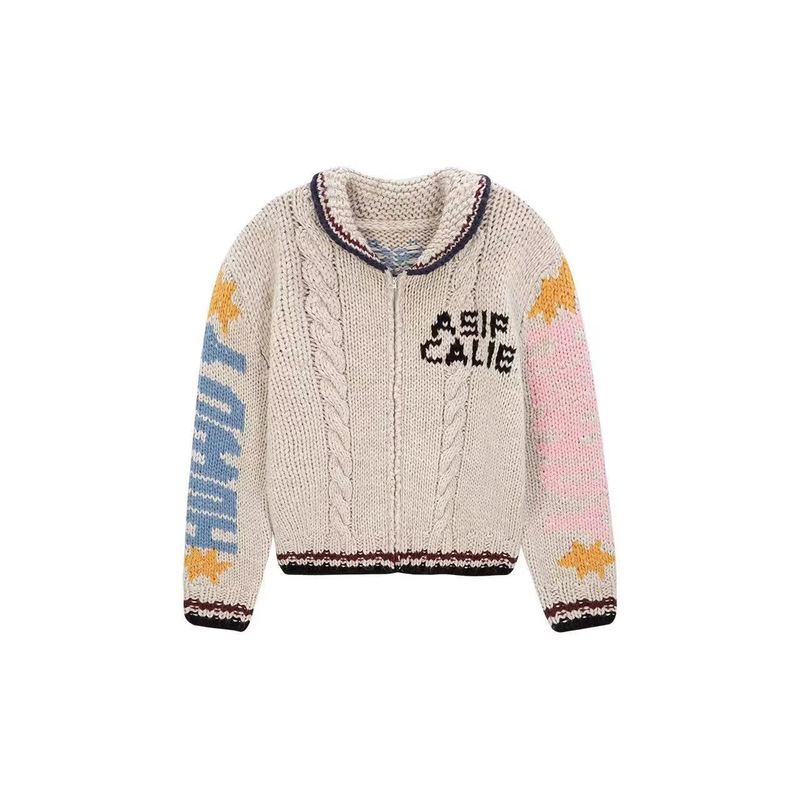 Autumn and Winter New Style Fair Isle Cross-Border Trade Thick-Knit Handmade Robot Sweater Cardigan Custom-Made