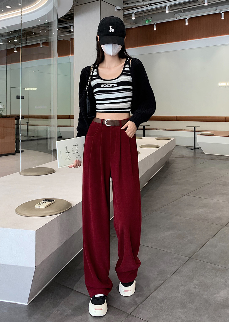 Dames pantalon met wijde pijpen van pluche herfst en winter_voghion.com