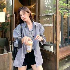 竖衬衫外套女秋季设计感小众宽松衬衣韩版复古长袖上衣服设计感