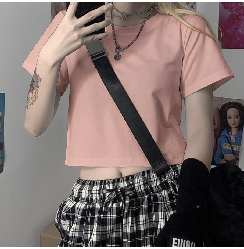 Camiseta corta de 9 colores para mujer, de manga corta y color liso, estilo nuevo verano 2026, top blanco ajustado, capa base de moda.