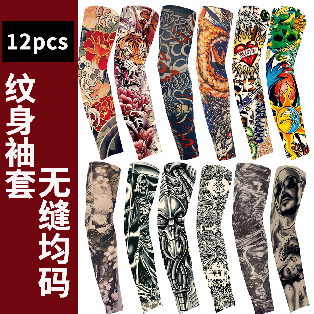 Cross-border floral tattoo arm sleeves for outdoor cycling, seamless, sun-protective, sweat-absorbent, breathable sleeves, simulated tattoo arm sleeves