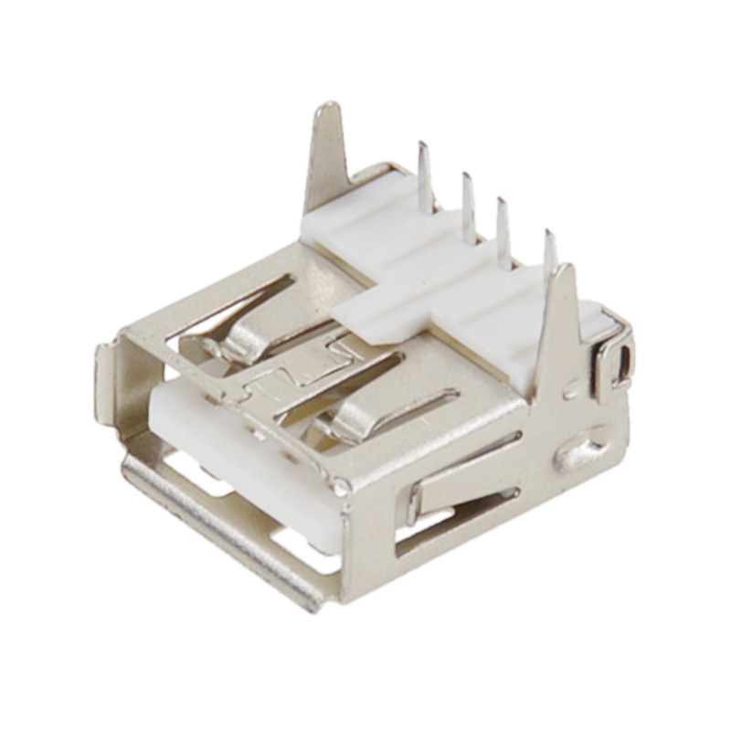 USB-A型插座 A母90度弯脚卷边无后盖 卧式母座接口2.0 AF母头插件-阿里巴巴