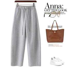 显瘦神裤! 灰色松紧腰带抽绳休闲弯刀裤带撞色明线拼接休闲女裤