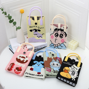 Mobile Phone Bag Cartoon Knitted Bag Dopamine Color Handbag Niche Versatile Single Shoulder Crossbody Bag 2025 New Model
