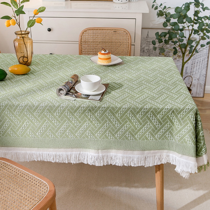 Mantel de gasa de algodón con borlas de estilo crema, mantel a prueba de polvo con atmósfera fotográfica, cubierta decorativa rectangular para mesa de centro antideslizante