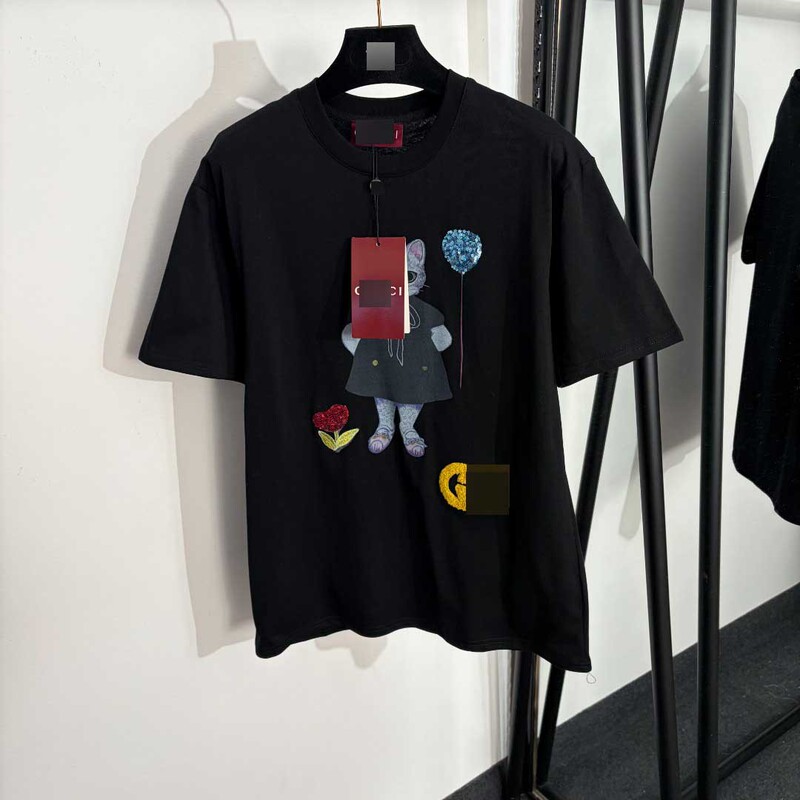 Nanyou High-End Foreign Trade Stylish Slim-Fit Dopamine Sweet Style New Sequin Balloon Cat Print Short-Sleeve T-Shirt