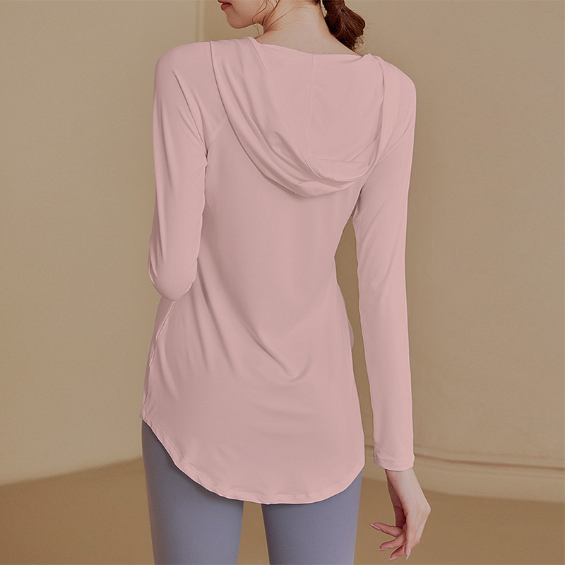 Fitness Clothes Women's Loose Long-sleeved Casual Sports Top Mid-length Yoga Clothes Top Hooded Fitness Clothes Sweatshirt Autumn