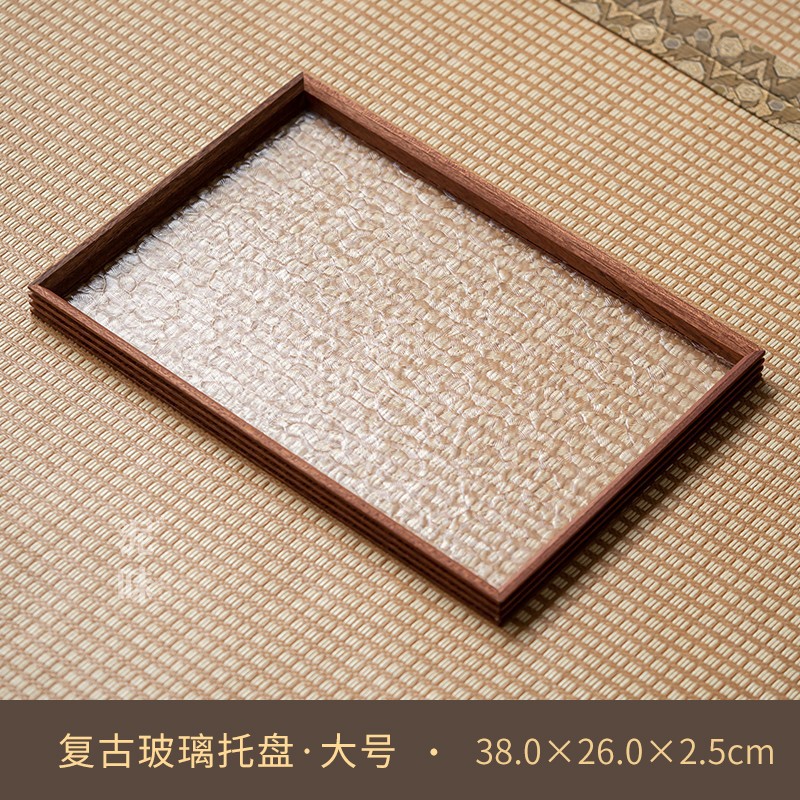 Japón retro mano de martillo de nuez negra bandeja de té de vidrio bandeja de infusión seca rectangular accesorios de ceremonia del té