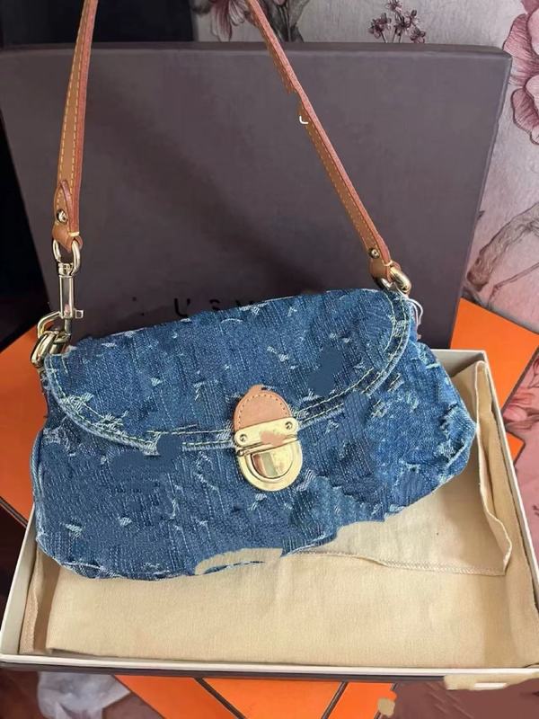老眼女性バッグ プリーティレイ 中古脇バッグ デニム元宝餃子バッグ ロックショルダーバッグ|undefined
