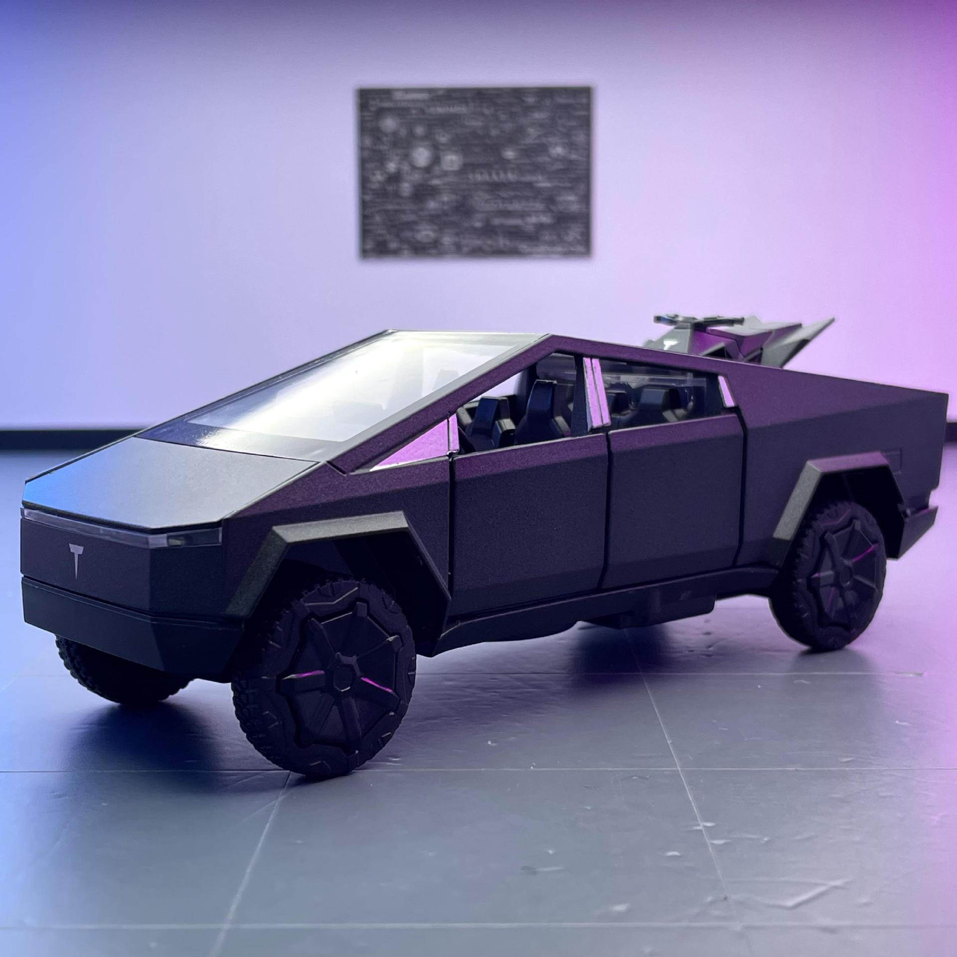 Nuevo modelo de coche de aleación Haodi 1:32 Tesla Pickup con motocicleta, sonido y simulación de luz, decoración del modelo de coche