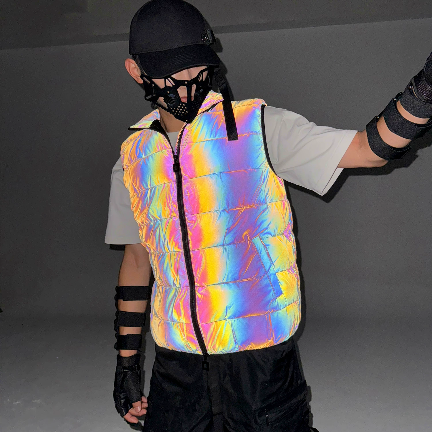 Прямые продажи с фабрики, европейский и американский трансграничный красочный светоотражающий хлопковый жилет, мужской осенне-зимний уличный теплый утолщенный красочный светоотражающий жилет