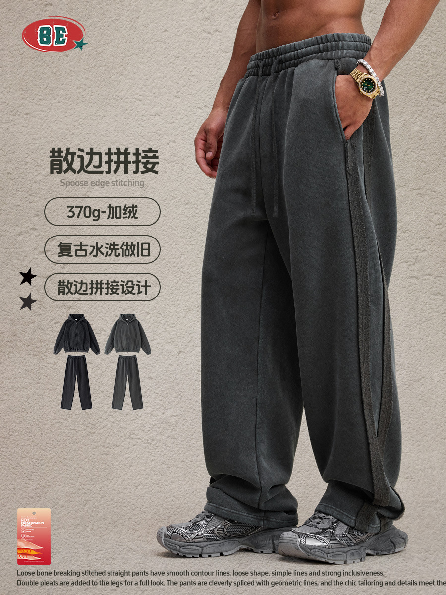 Be Hombres| 2025 invierno estilo americano marca de moda retro acoplado con cremallera de copo de nieve suéter pantalones rectos para hombres