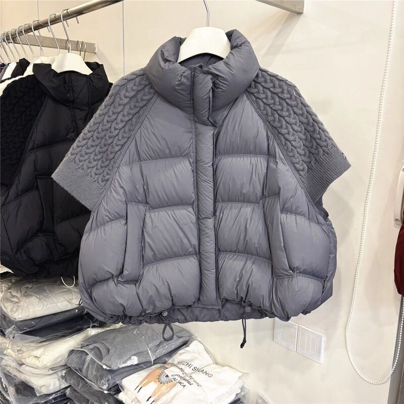 Women's stand-up collar drawstring cotton vest, knitted cable-knit patchwork short-sleeve vest, autumn and winter layered outerwear, supports mixed batch supply