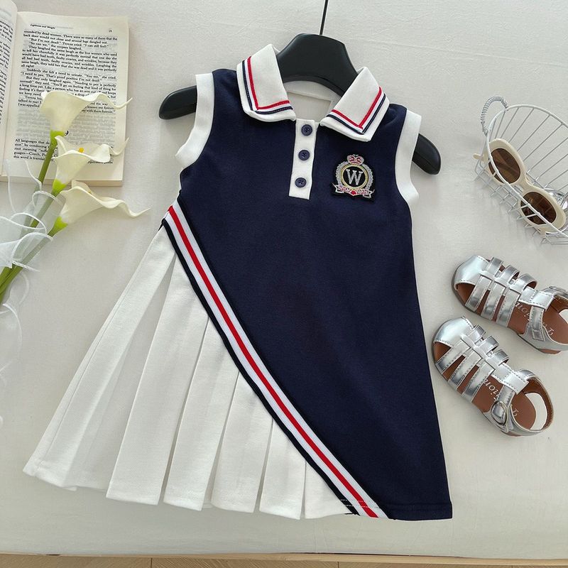 2025 夏の女の子のドレスポロ襟バックレス大きな蝶ベストドレス少女カレッジスタイル子供ドレスクロスボーダー|undefined