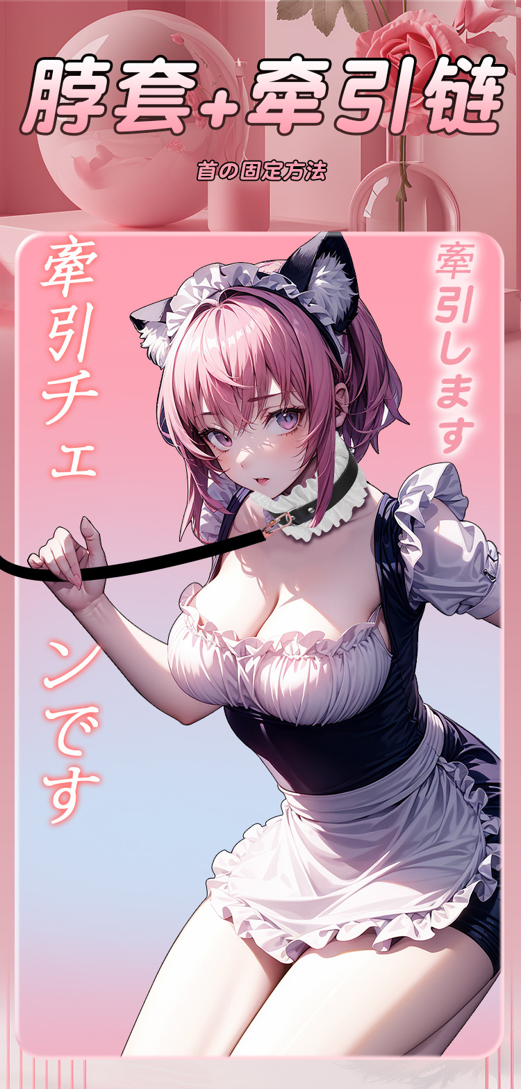 SM Maid Lace Bondage Set with Collar and Lead, Black and White Roleplay Costume Accessory — detail image 9