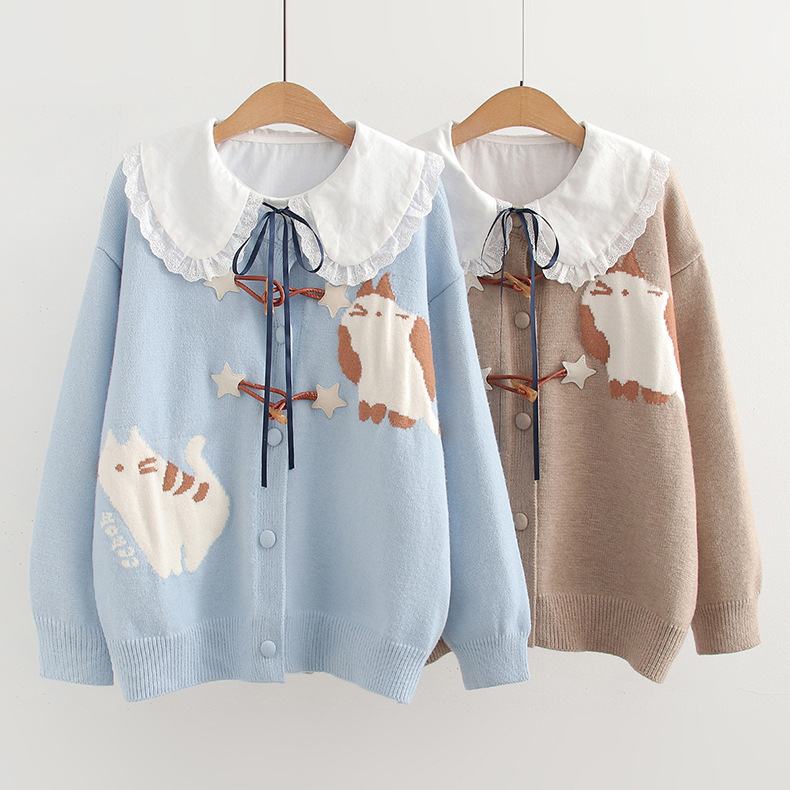 Cute cartoon pin, cardigan, fresh sweater, jacket