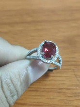 珠寶鍍18k白金仿天然紅色碧璽戒指 鑲嵌紅色碧璽大裸石鑽石戒指