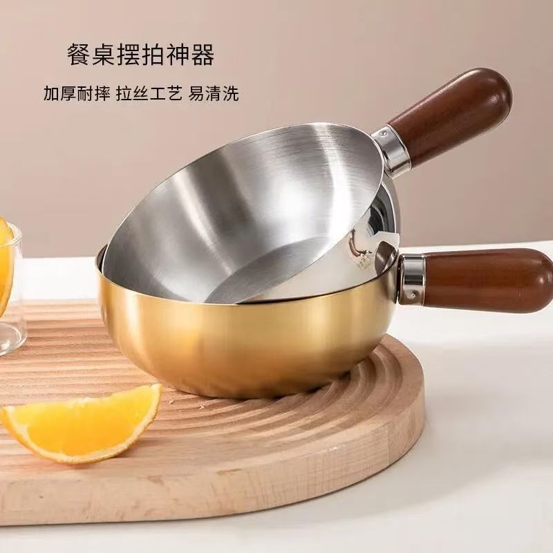无涂层304不锈钢单耳泡面碗木柄防烫一人食汤碗早餐沙拉焗饭碗