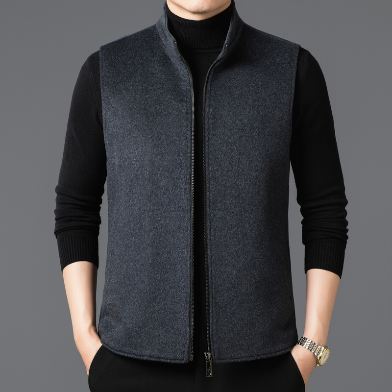 Men's 100% wool down vest for autumn and winter, with a stand-up collar and zipper, suitable for business casual wear, thickened for warmth, and designed for dads Men's 100% wool down vest for autumn and winter, with a stand-up collar and zipper, suitable for business casual wear, thickened for warmth, and designed for dads