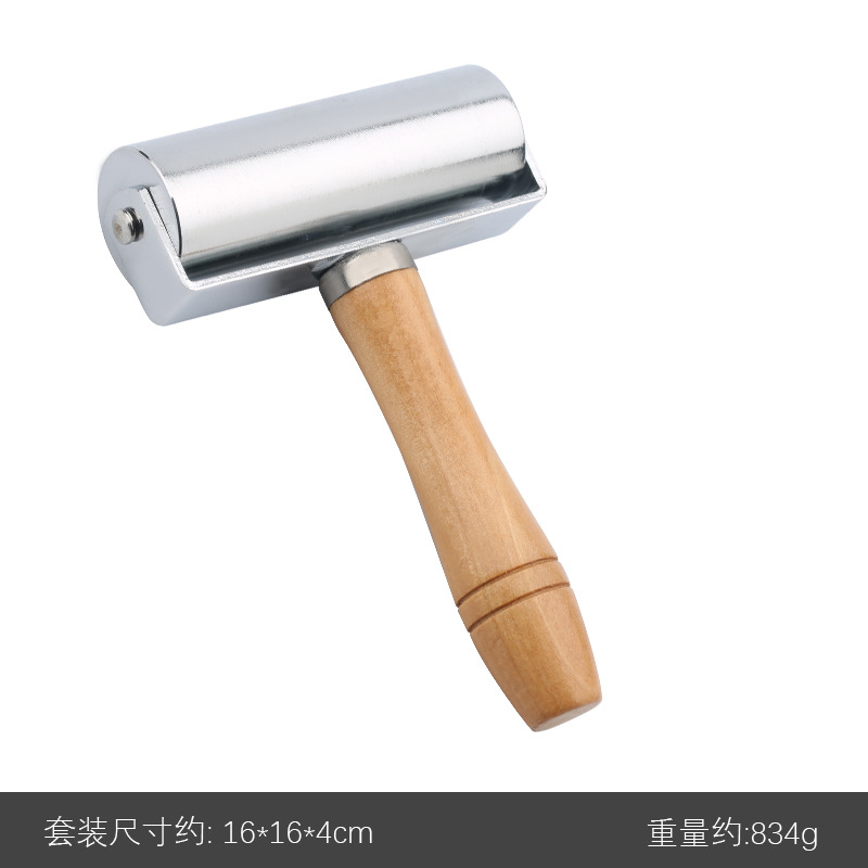 Original mango de madera rodillo rueda de empuje rodillo herramienta de prensado de cuero rodillo de borde oscuro borde grande rodillo de hierro