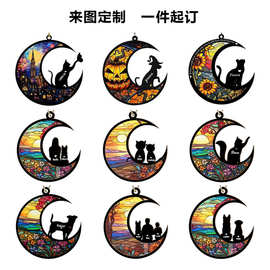 跨境diy彩色木质工艺品月球上宠物窗户悬挂纪念礼物亚克力挂饰品