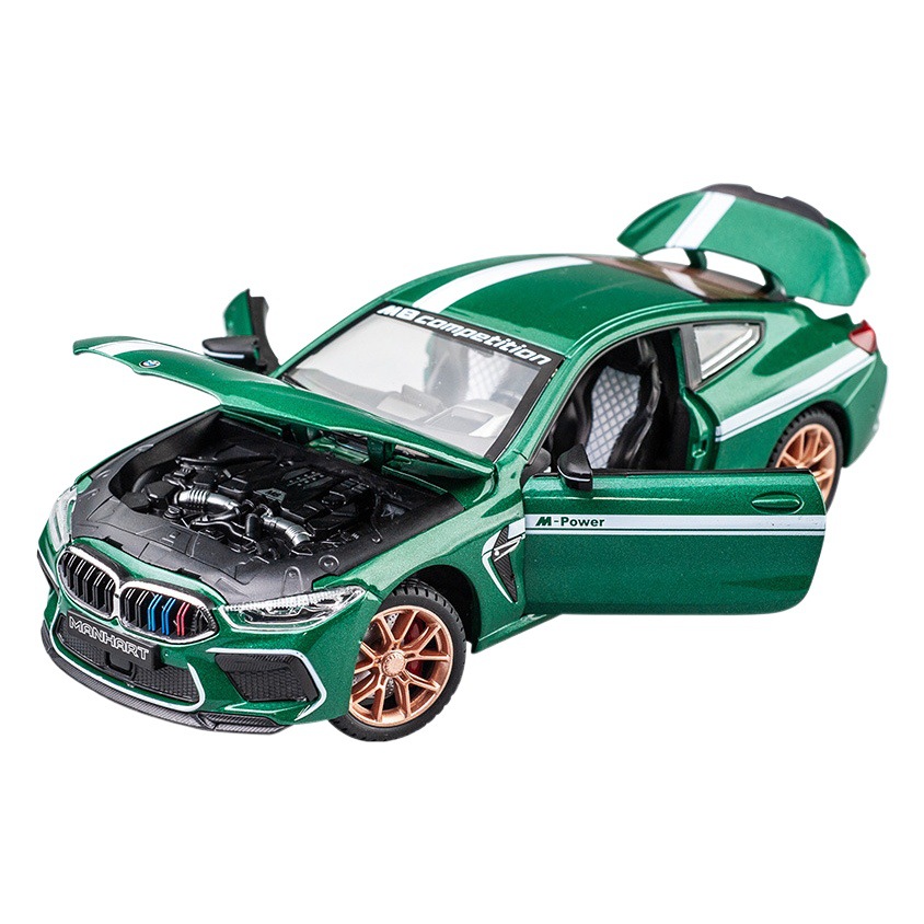Jianyuan modelo de coche de aleación 1:24 BMW M8 versión trueno coche deportivo Tire hacia atrás sonido y luz coche de juguete modelo de música adornos