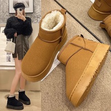 小个子厚底雪地靴女2025秋冬保暖增高短筒棉鞋纯色简约百搭保暖靴