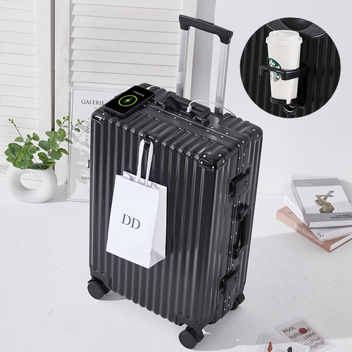 Multifunctional Travel Luggage Suitcase with Telescopic Handle, 4-Wheel Spinner, Combination Lock, Leather Box, Aluminum Frame, 20-inch, Carry-on Suitcase for Men, Women, and Students