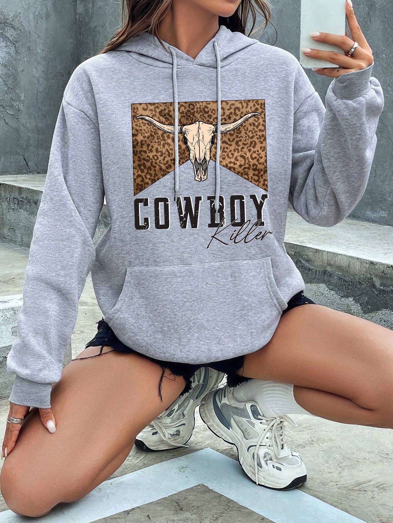 Women's hoodie plain color letter hoodie Oversized_voghion.com