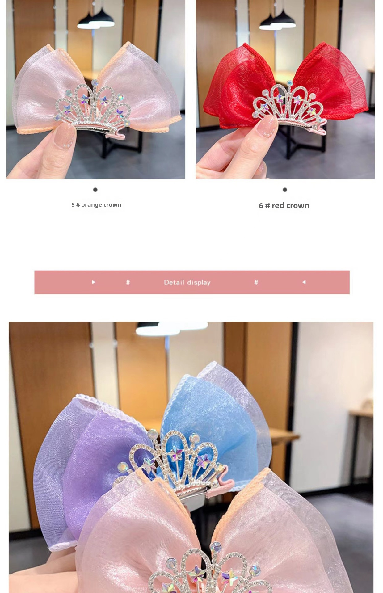 Children's Hair Accessories Princess Korean Crown Headwear Little Girl's New Year Hairpin Red Three-dimensional Bow Hairpin_voghion.com