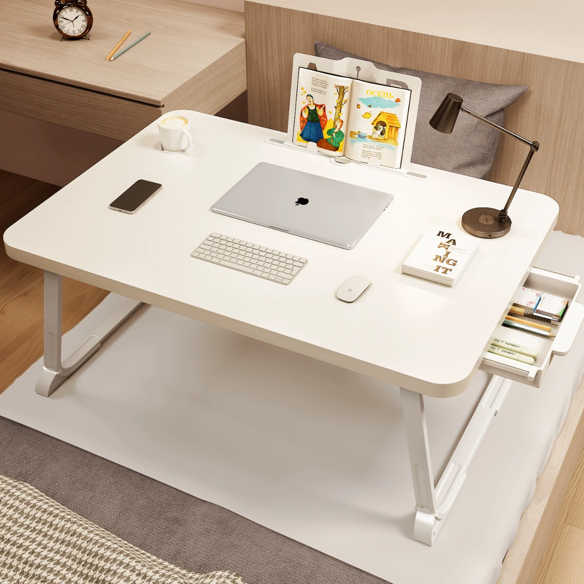 Небольшой столик на кровати, эркер ленивый складной стол Студент прикроватное общежитие письменный стол ноутбук держатель стол