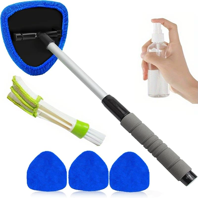 Set – Car cleaning tools - 1-set-five-sided-sponge-telescopic-rod-4-blue-cloth-covers-spray-bottle-detail-brush