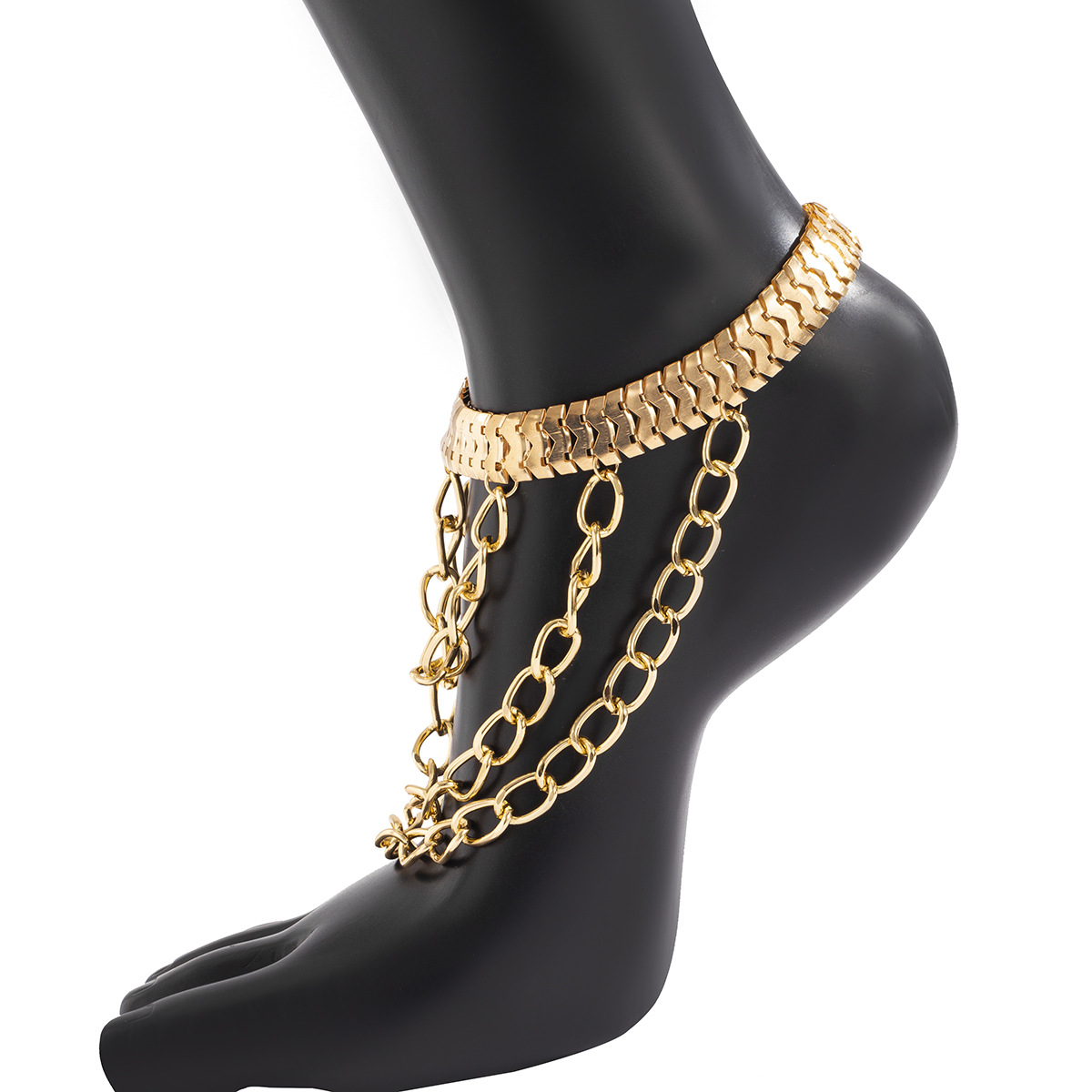 Simple Flat Snake Chain Metal Shoe Chain Multi-layer Tassel Geometric Anklet display picture 8