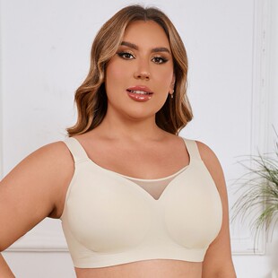 Cross-Border Large Size Underwear for Women with Big Breasts, Jelly Breast-Retracting Bra Without Rims, Mesh Bra, European and American Anti-Sagging Bra