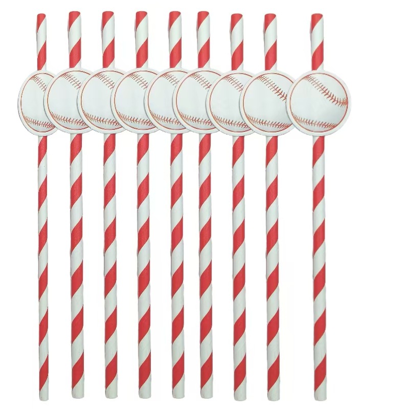 Tarjetas de béisbol transfronterizas paja de papel desechable degradable paja de postre pastel bar fiesta decoración paja