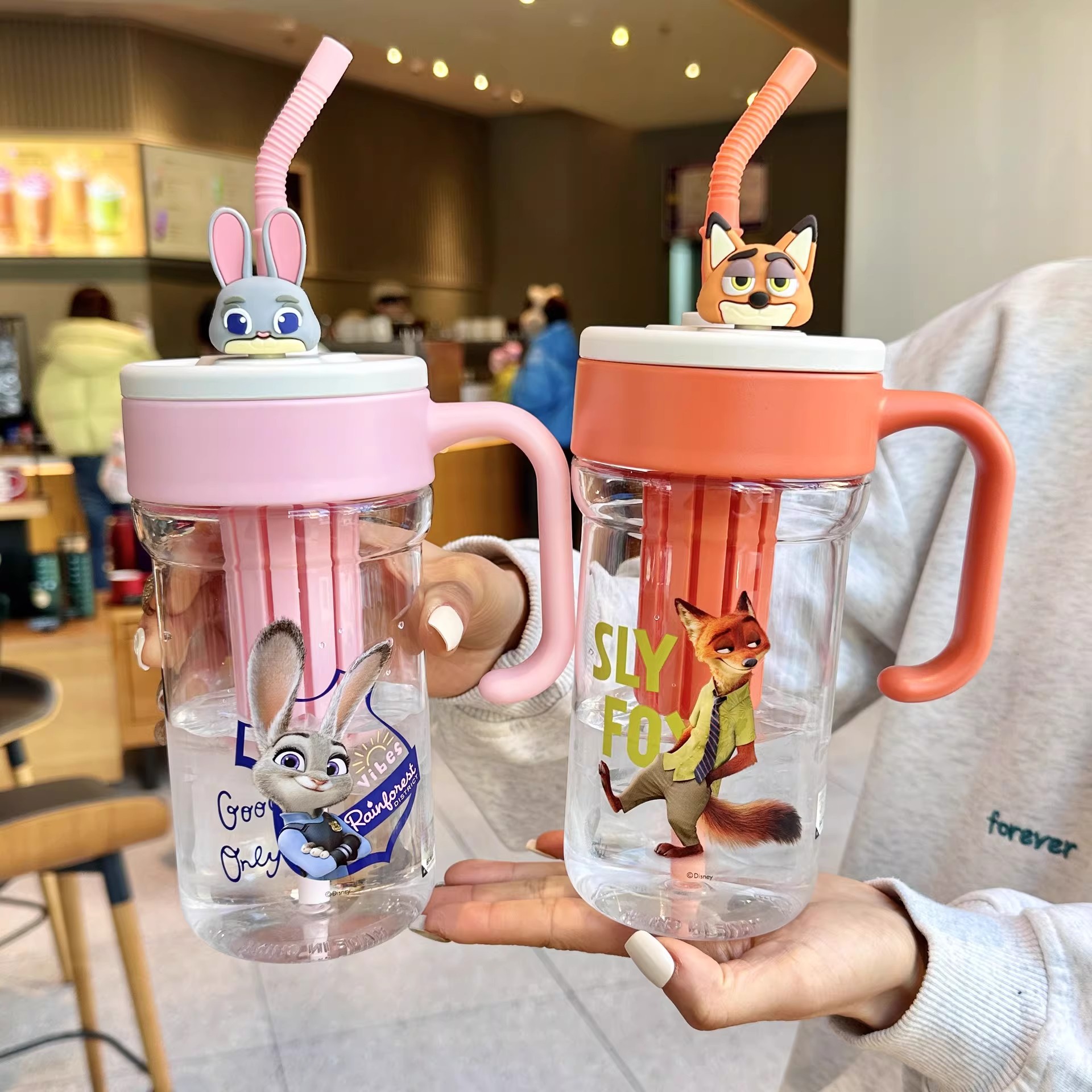 Mad Animal City Taza de agua de plástico para niños, taza de paja para estudiantes, taza de agua de verano para bebidas dobles