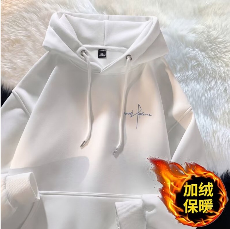 连帽卫衣情侣秋冬季加绒加厚百搭潮牌字母印花美式上衣服外套|undefined