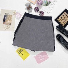 假两件两侧拉链半身裙2025夏季女装新款灰色西装裤裙一件代发9482