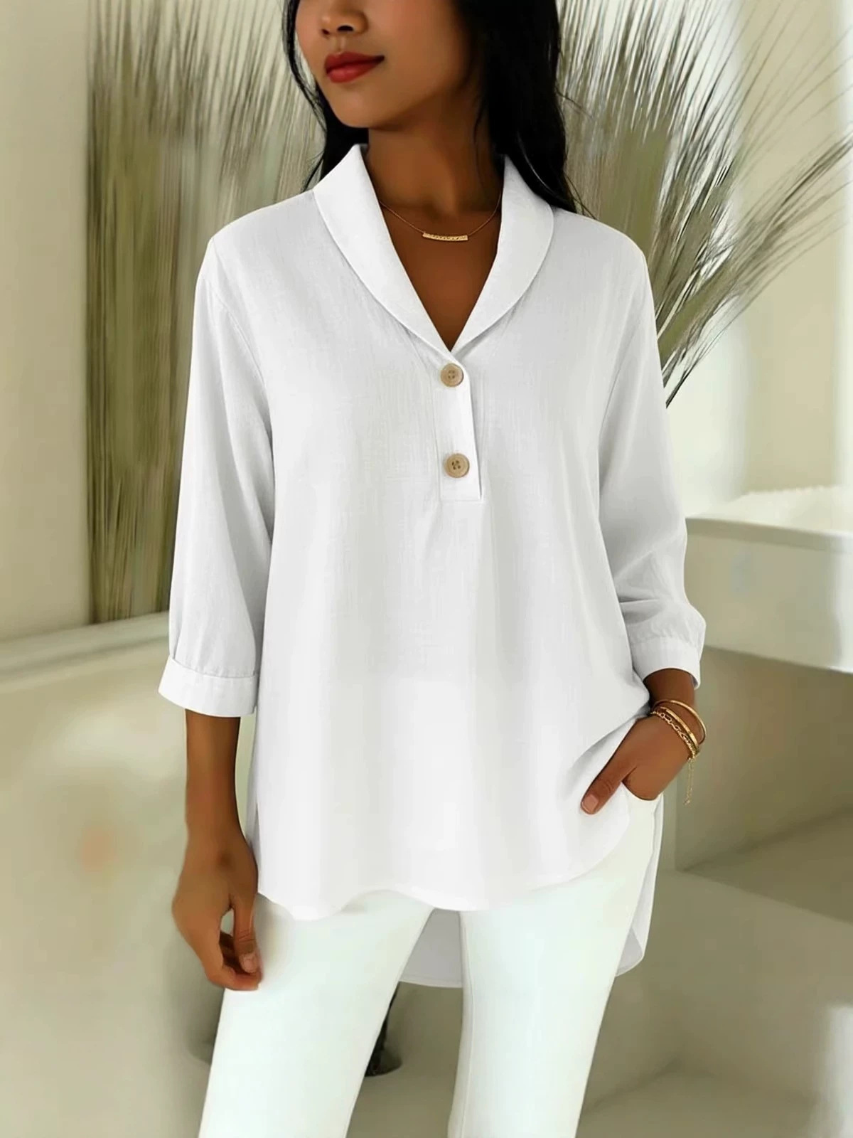 2026 Europa y Estados Unidos transfronterizos primavera y verano nuevo estilo de mujer casual abrigo de moda suelta hermosa camisa de botón de cuello de muñeca